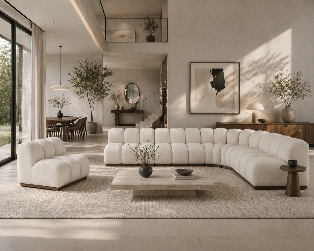 Modern Malaysian living room with sofa and wooden furniture